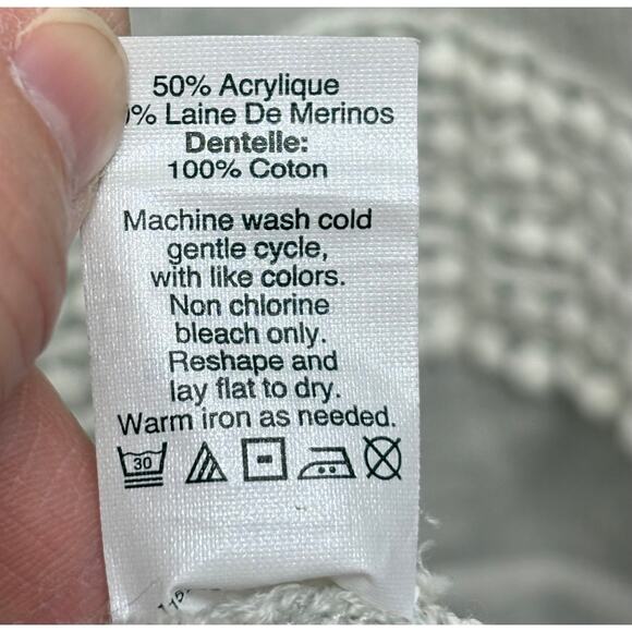 J.Crew Sweater, Gray Crew Neck, Merino Wool Blend, Lace Accent, Women's Size S - Picture 6 of 6